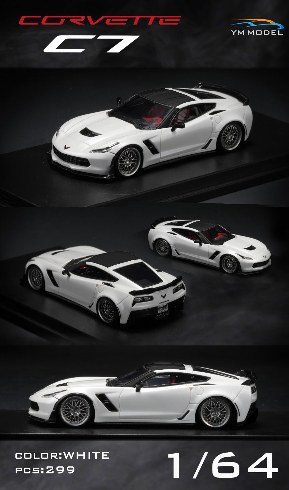 Chevrolet Covette C7 bagged in White 1:64 by YM Model Multi View 2