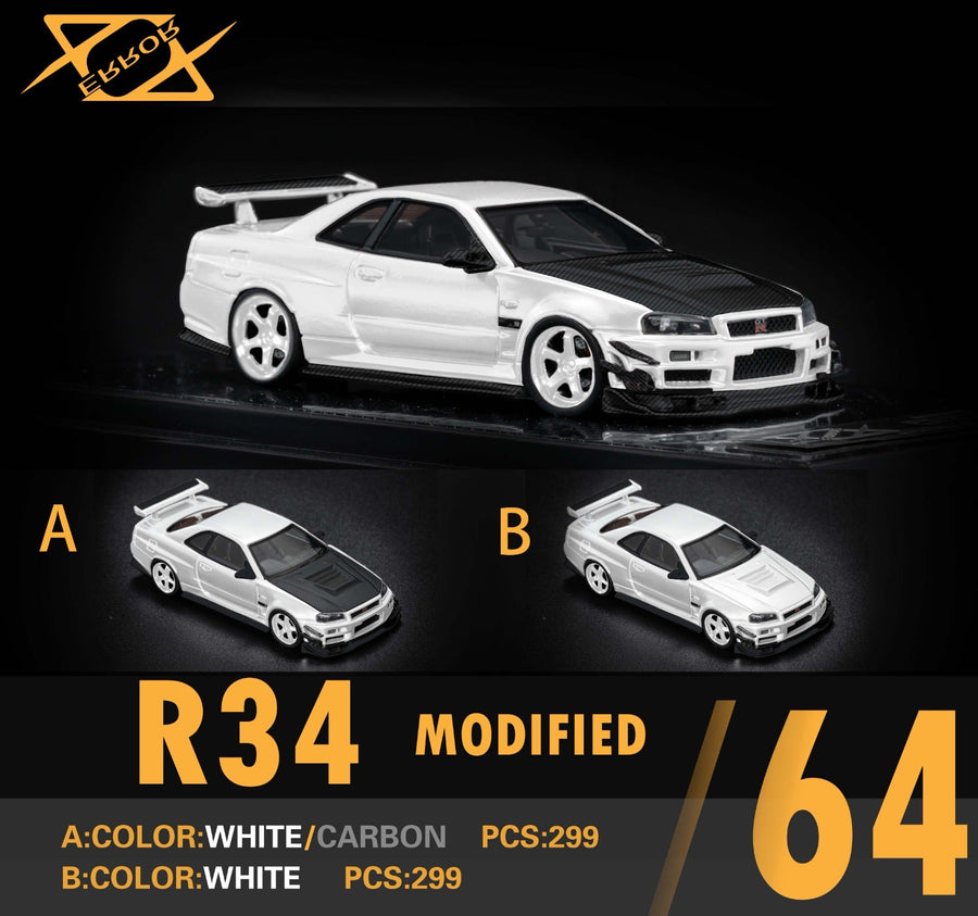 Nissan Skyline GT-R (R34) Customized in White 1:64 by Error404 Model