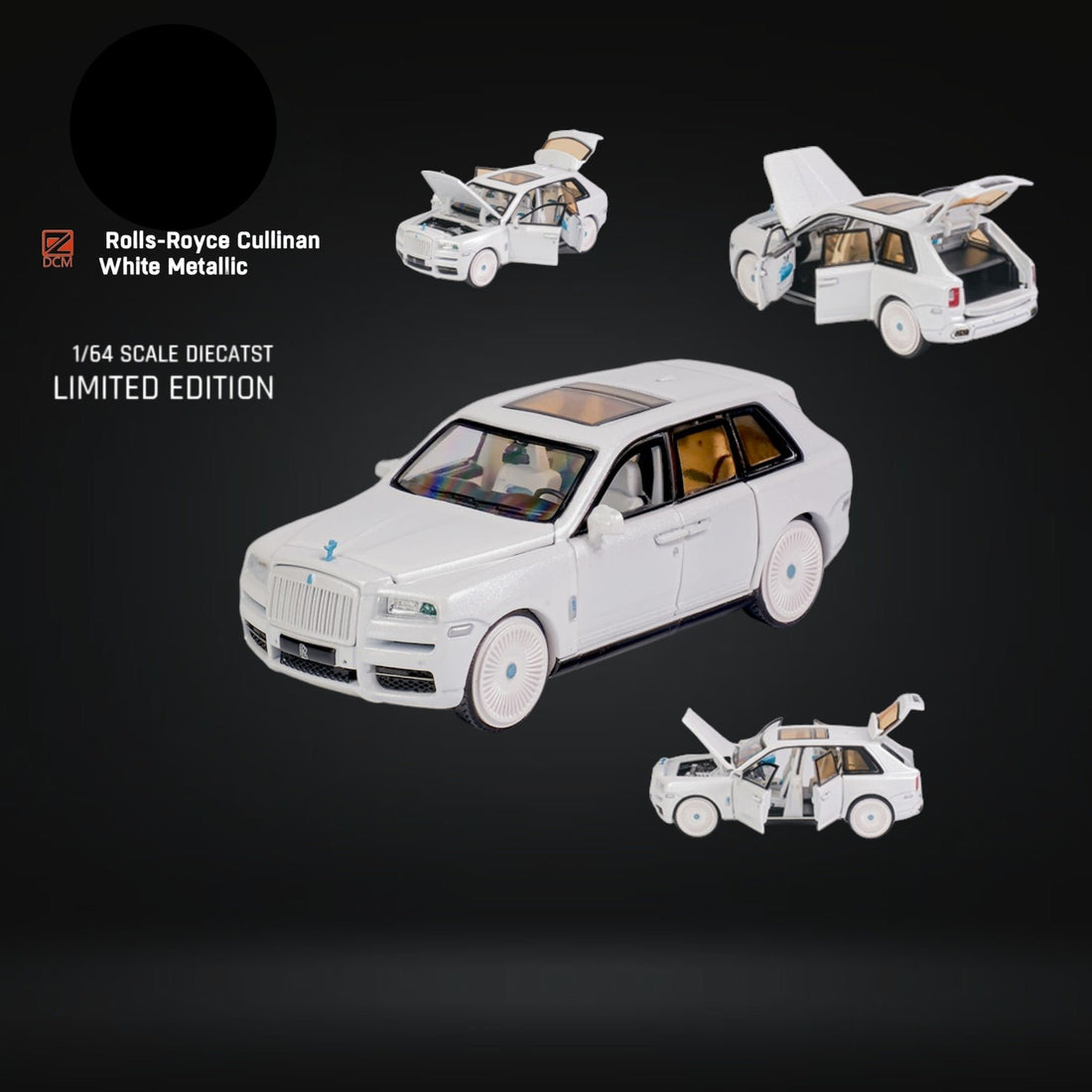 Rolls Royce Cullinan Fully Openable Diecast Metallic White 1:64 by DCM