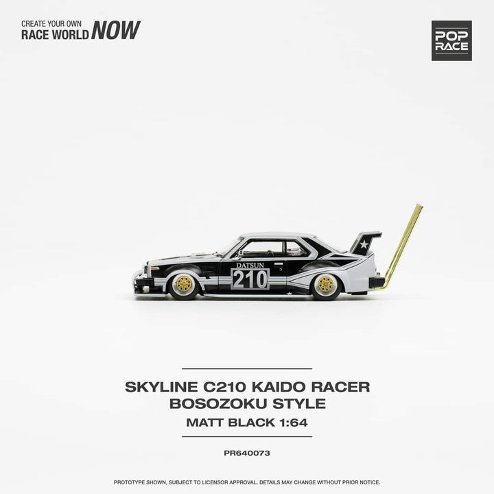 Nissan Skyline C210 BOSOZOKU Style Matt Black 1:64 PR6400073 by Pop Race Side View 2