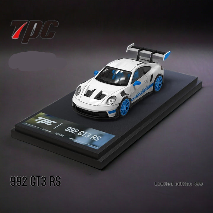 Porsche 911 992 GT3 RS White With Blue Wheels Ordinary Version 1:64 by TPC