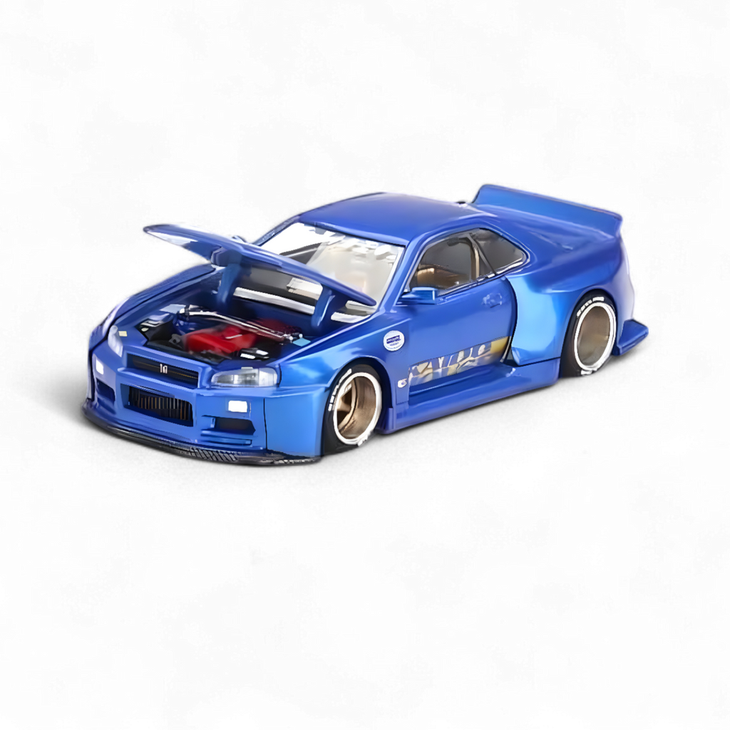 Nissan Skyline GT-R R34 V2 SHINJUKU BLUE 1:64 by Mini GT x Kaido