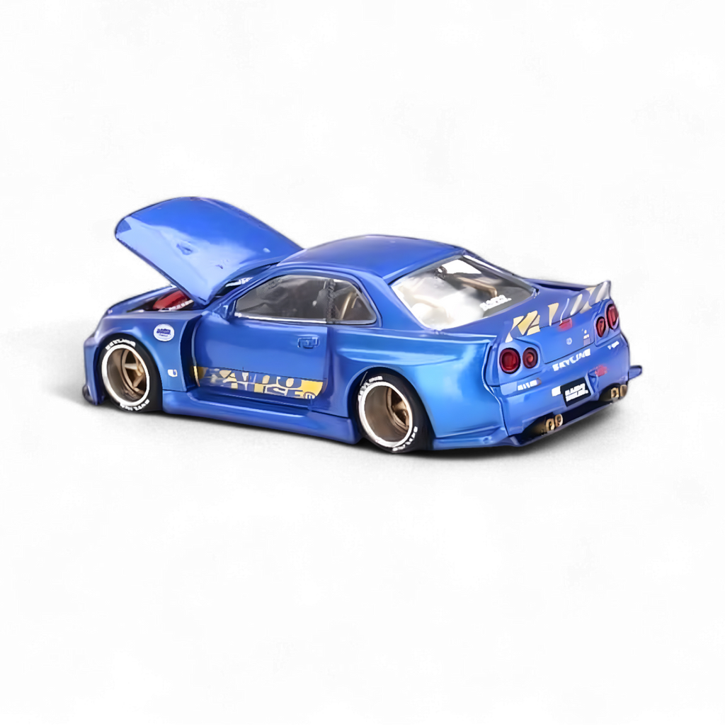 Nissan Skyline GT-R R34 V2 SHINJUKU BLUE 1:64 by Mini GT x Kaido
