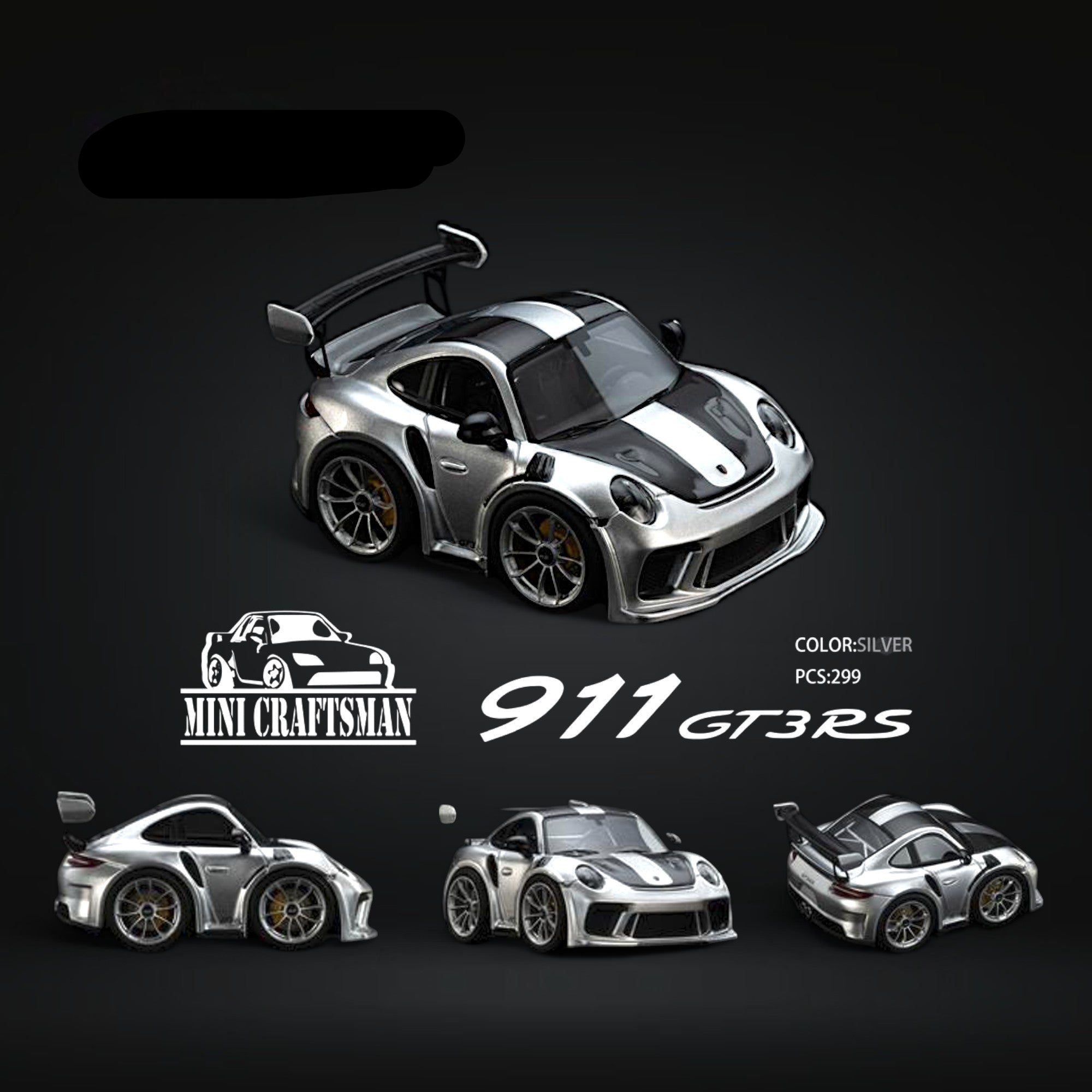 Porsche 911 GT3 RS Egg Cart SILVER Limited to 299 PCS 1:64 Resin by MINICRAFTSMAN