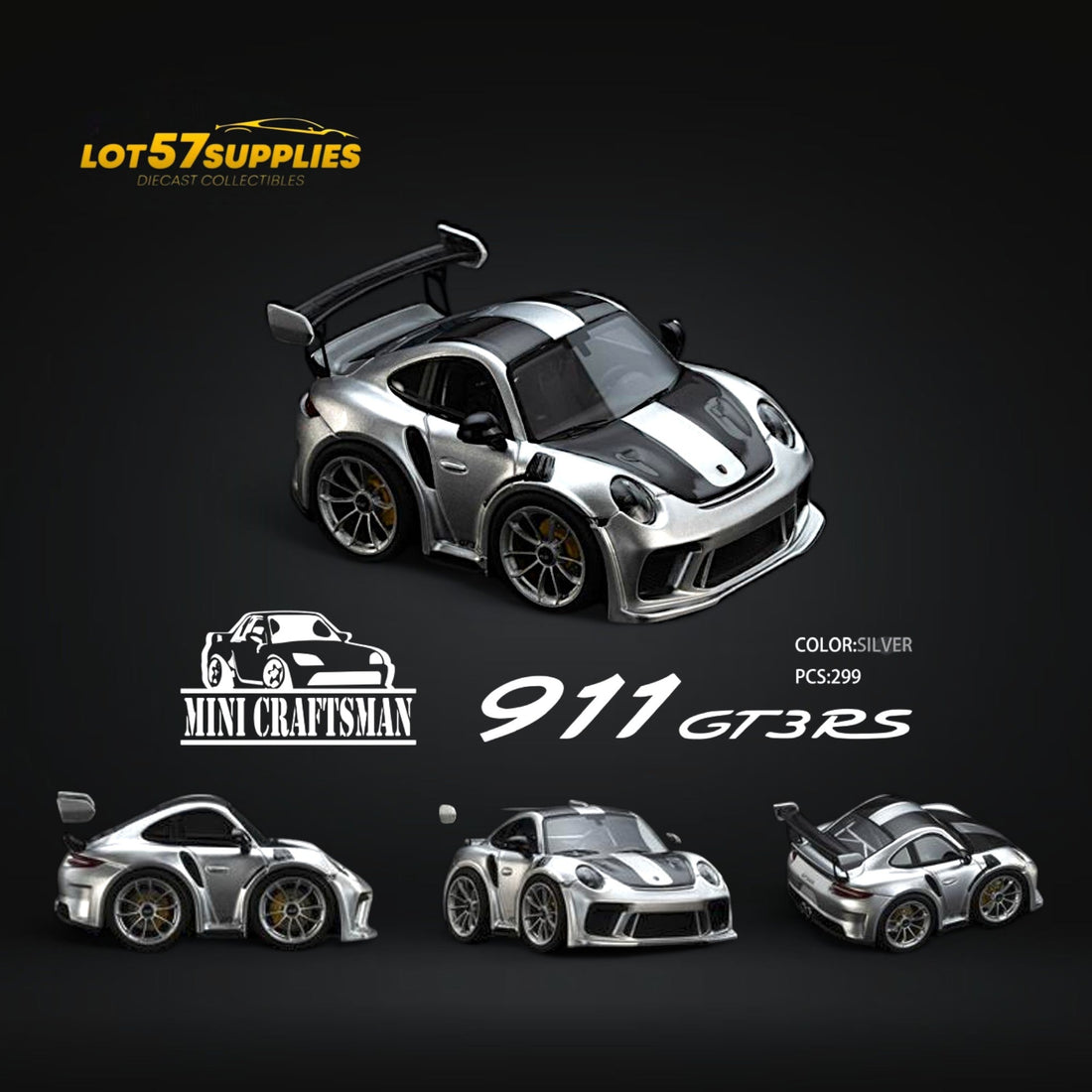 Porsche 911 GT3 RS Egg Cart SILVER Limited to 299 PCS 1:64 Resin by MINICRAFTSMAN