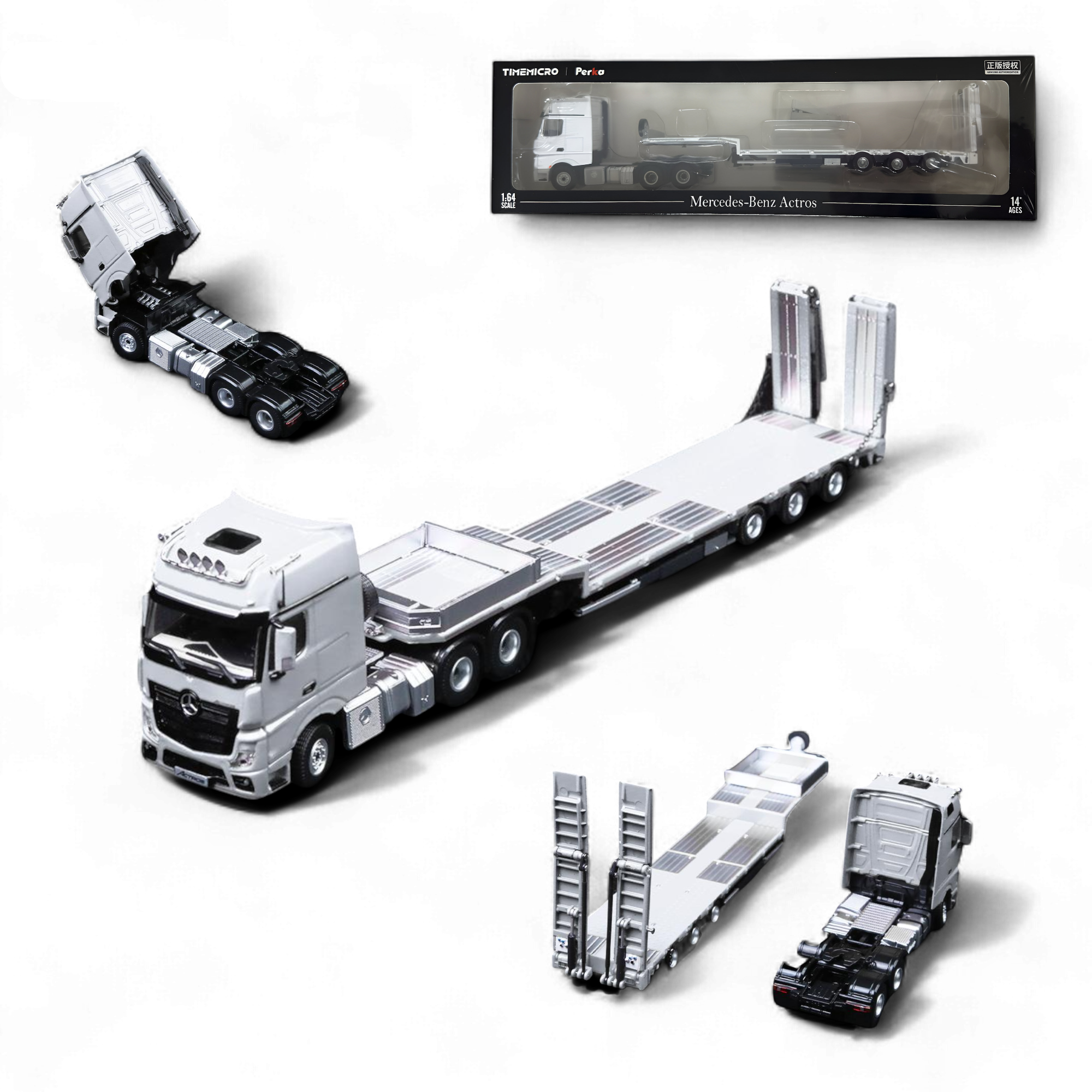 TimeMicro & Perka BENZ FLATBED TRANSPORT VEHICLE - White 1:64