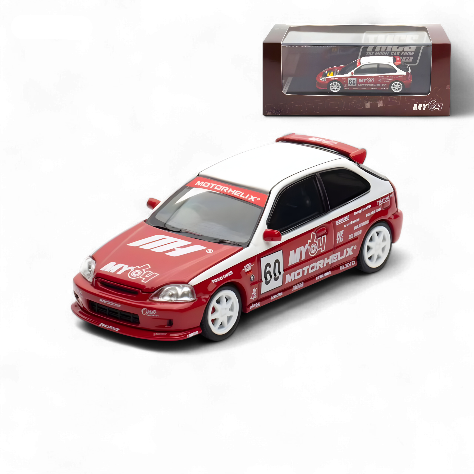 Honda Civic EK9 Malaysia Limited Edition - White - Red 1:64 by Motorhelix