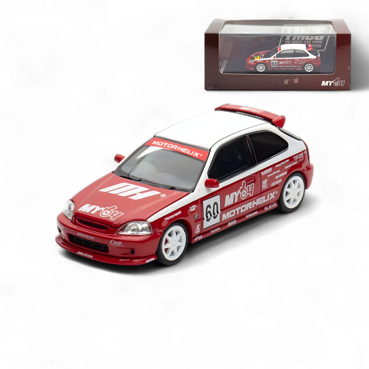 Honda Civic EK9 Malaysia Limited Edition - White - Red 1:64 by Motorhelix