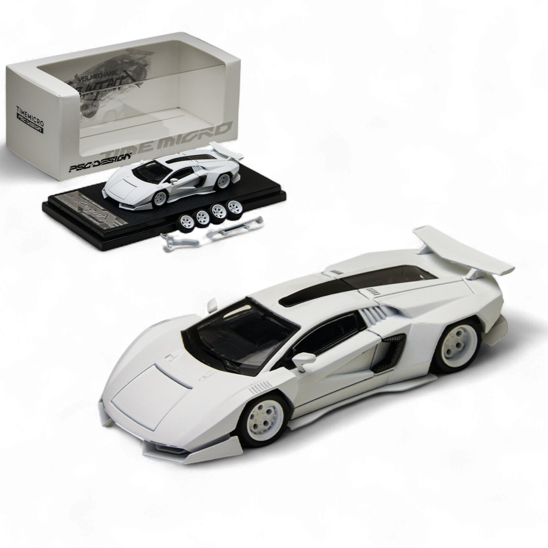 Lamborghini Countach V Ver. Mechanic PSC - White 1:64 by TimeMicro × PSC DESIGN 1/64 