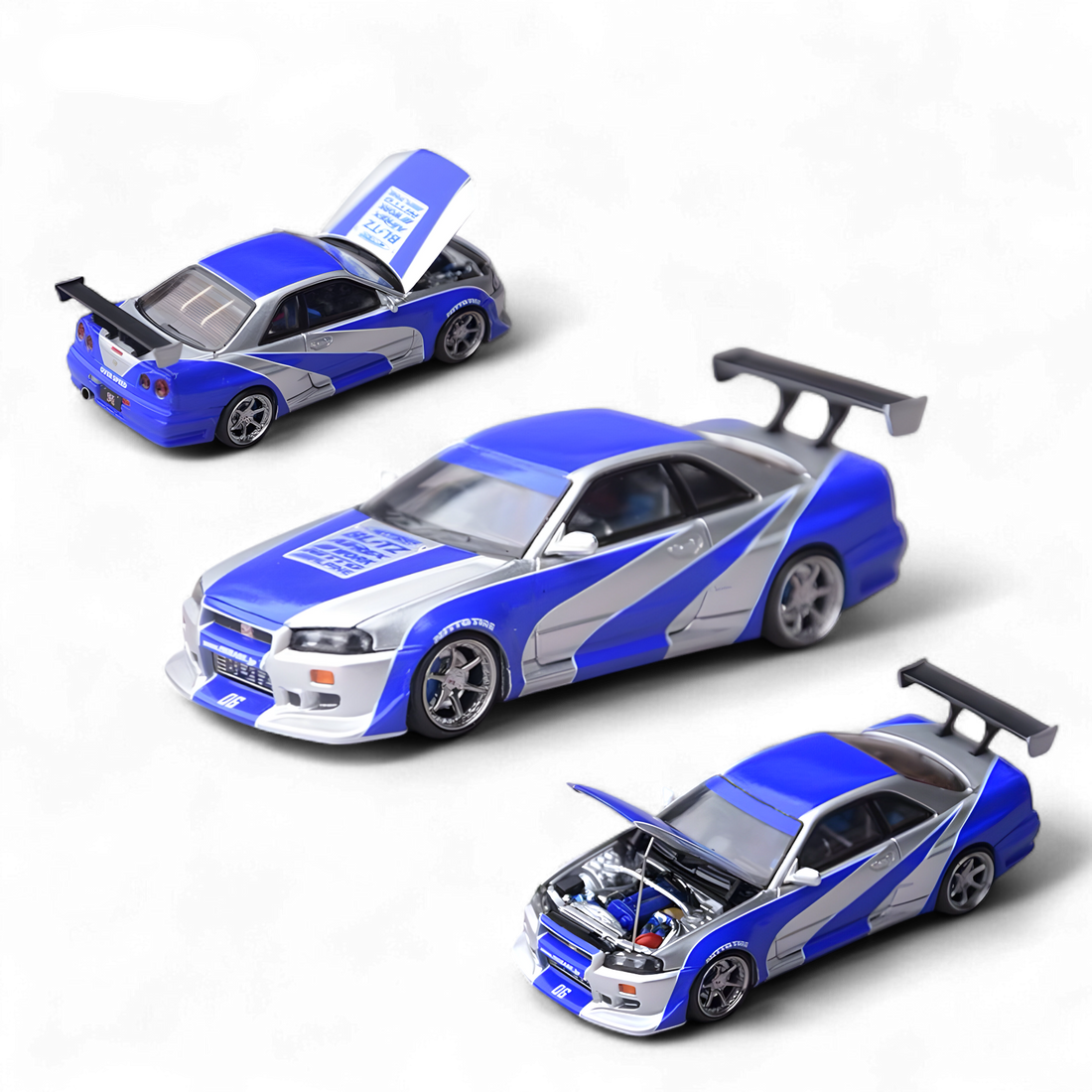 Nissan Skyline GT-R R34 NFS Silver Blue 1:64 by Focal Horizon 