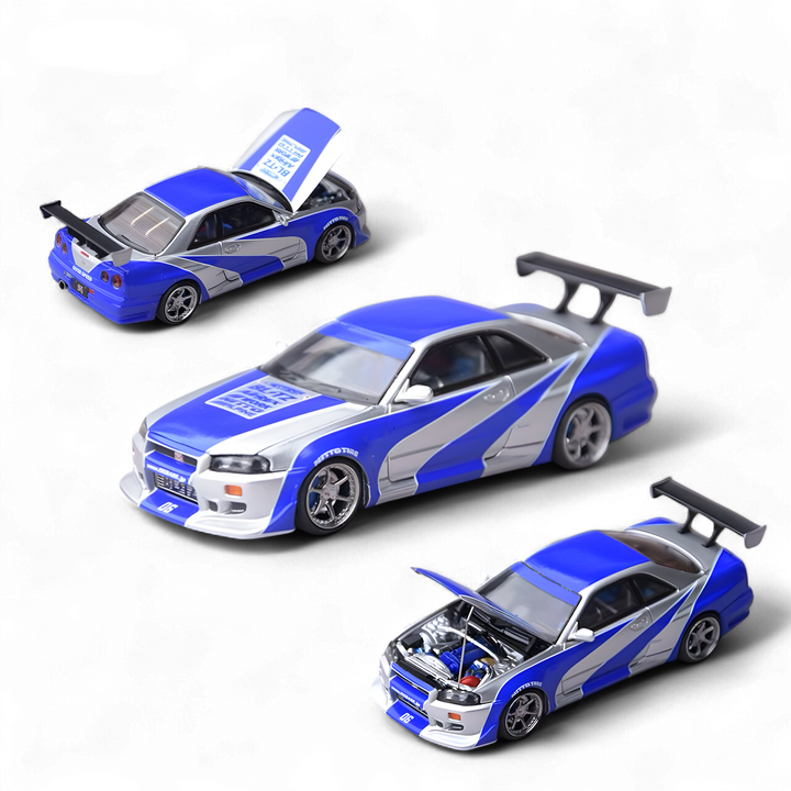 Nissan Skyline GT-R R34 NFS Silver Blue 1:64 by Focal Horizon 