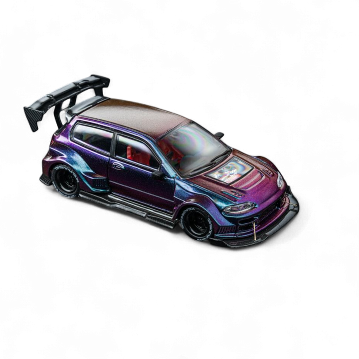 Kevmannz 1996 EG6 Hatchback Black Wheels - Chameleon - Short Spoiler 1:64 by DCM  2