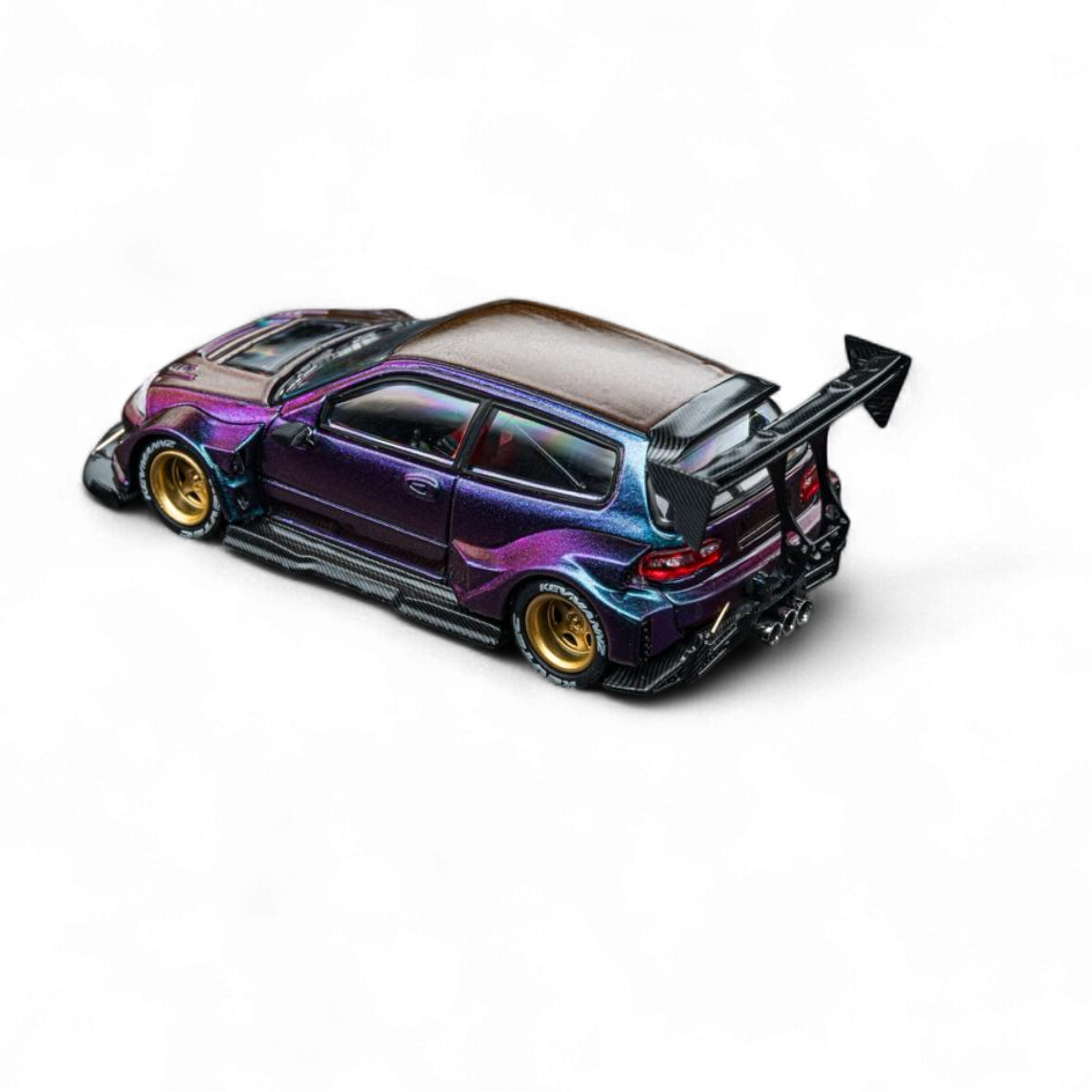 Kevmannz 1996 EG6 Hatchback Gold Wheels - Chameleon - Long Spoiler 1:64 by DCM  3