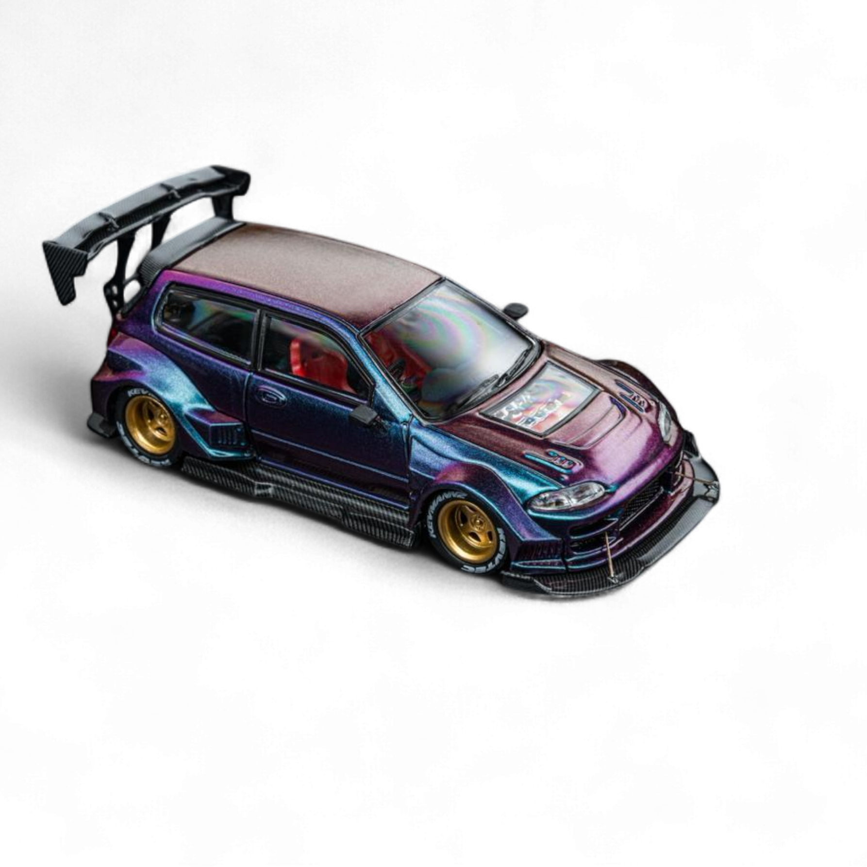 Kevmannz 1996 EG6 Hatchback Gold Wheels - Chameleon - Long Spoiler 1:64 by DCM 2