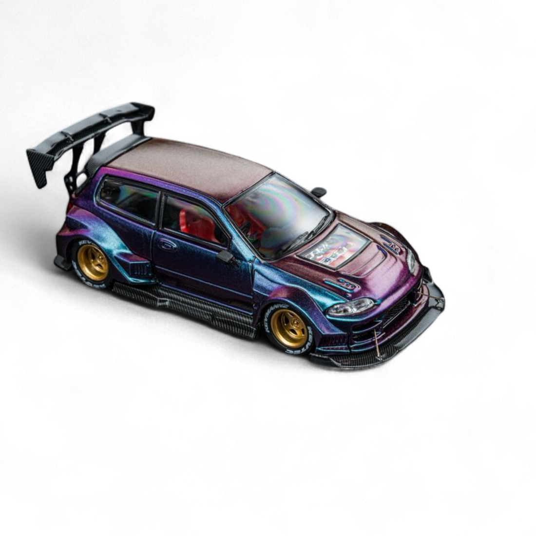 Kevmannz 1996 EG6 Hatchback Gold Wheels - Chameleon - Long Spoiler 1:64 by DCM 2