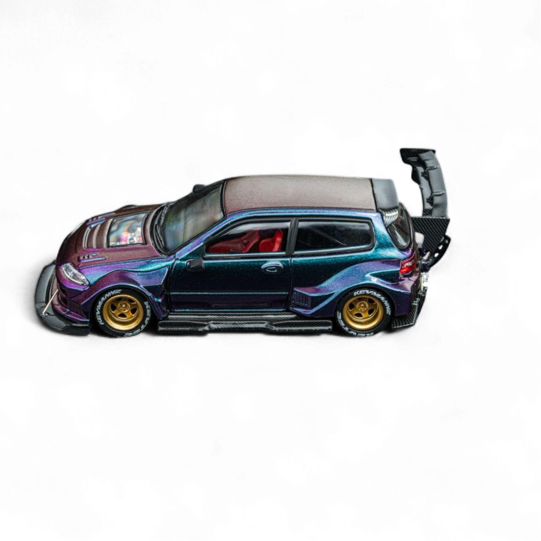 Kevmannz 1996 EG6 Hatchback Gold Wheels - Chameleon - Long Spoiler 1:64 by DCM  4