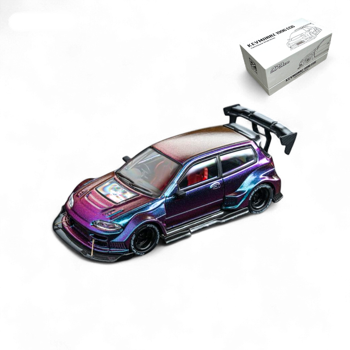 Kevmannz 1996 EG6 Hatchback Black Wheels - Chameleon - Short Spoiler 1:64 by DCM 