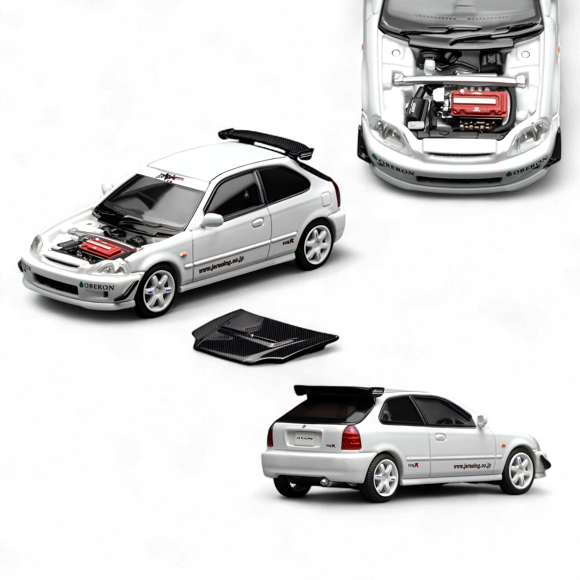 Honda Civic Type R EK9 J's Racing Livery White 1:64 by Motorhelix 