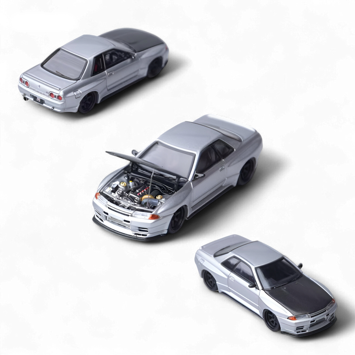 Skyline GT-R R32 Silver Garage Active 1:64 by Focal Horizon 