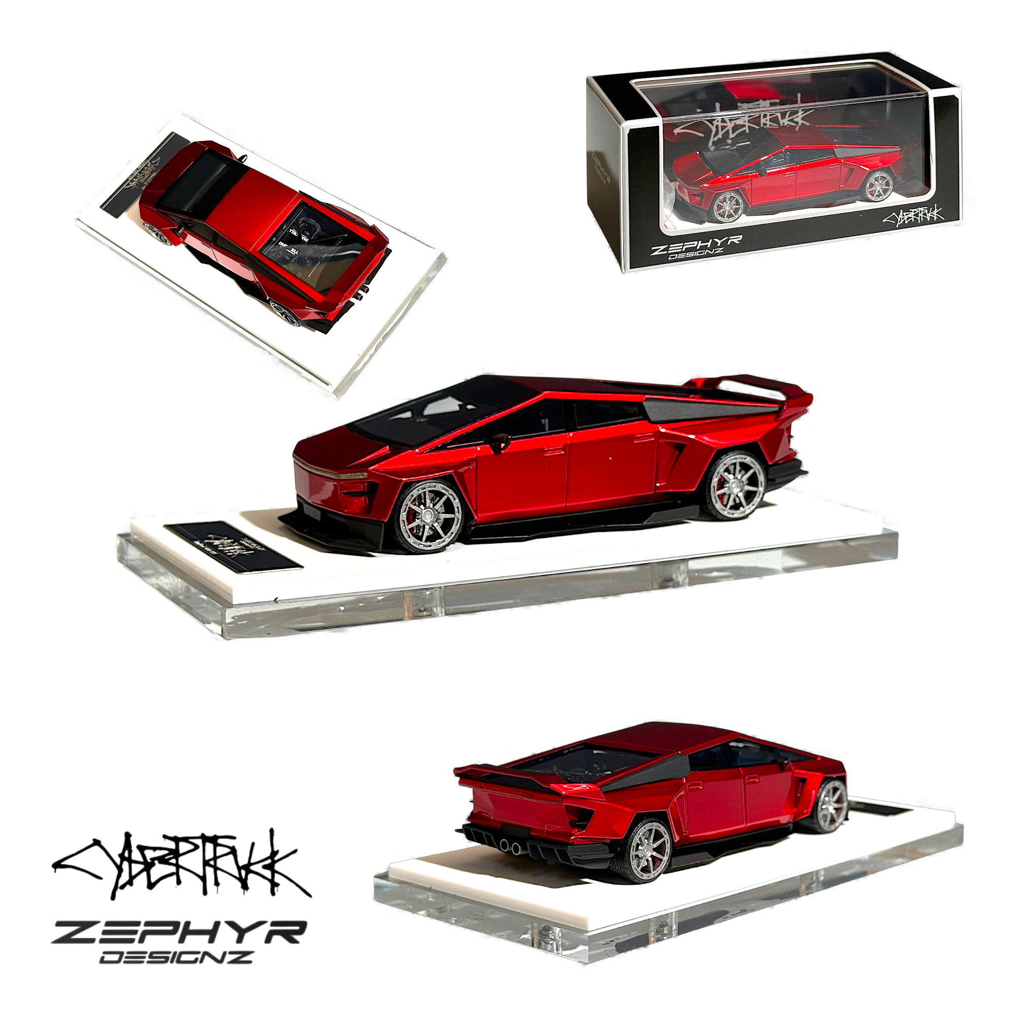 Tesla Cybertruck Widebody Metallic Red 1:64 by Error404 