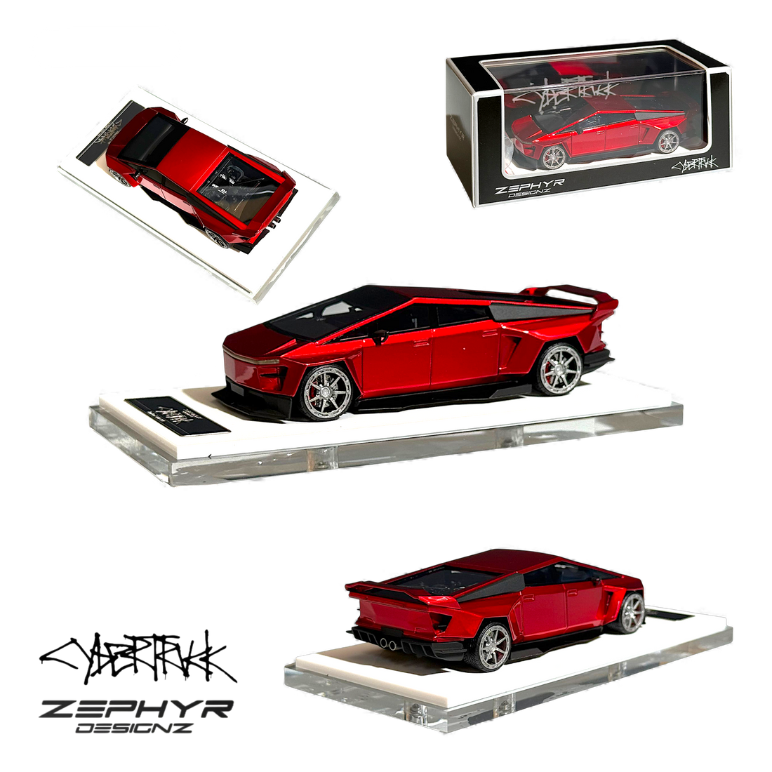 Tesla Cybertruck Widebody Metallic Red 1:64 by Error404 