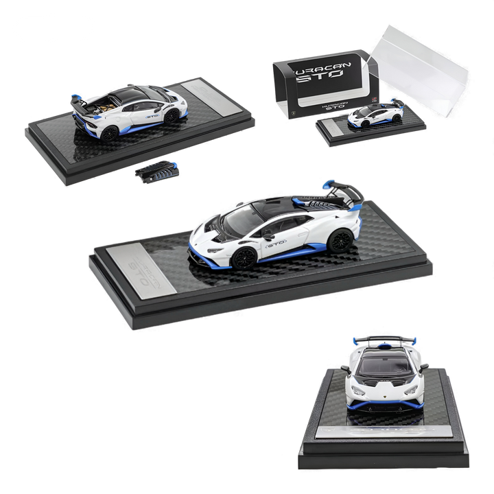 LCD Models Lamborghini Huracán STO White 1:64 diecast model on display base