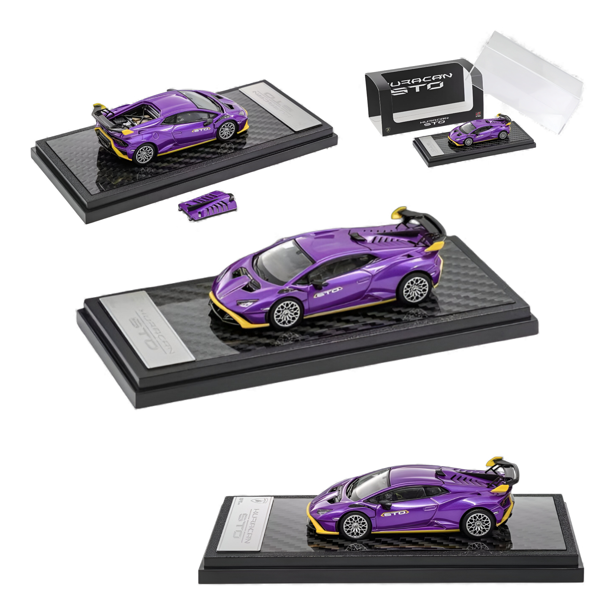 LCD Lamborghini Huracán STO Purple 1:64 diecast model on display base