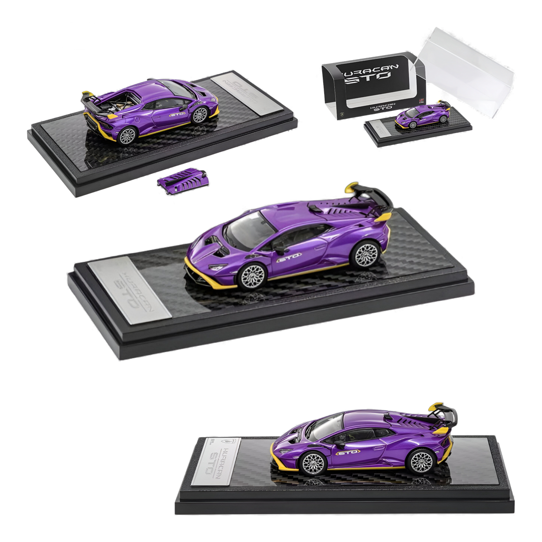 LCD Lamborghini Huracán STO Purple 1:64 diecast model on display base
