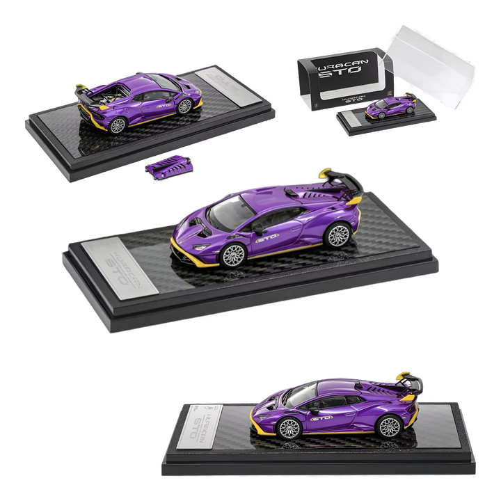 LCD Lamborghini Huracán STO Purple 1:64 diecast model on display base