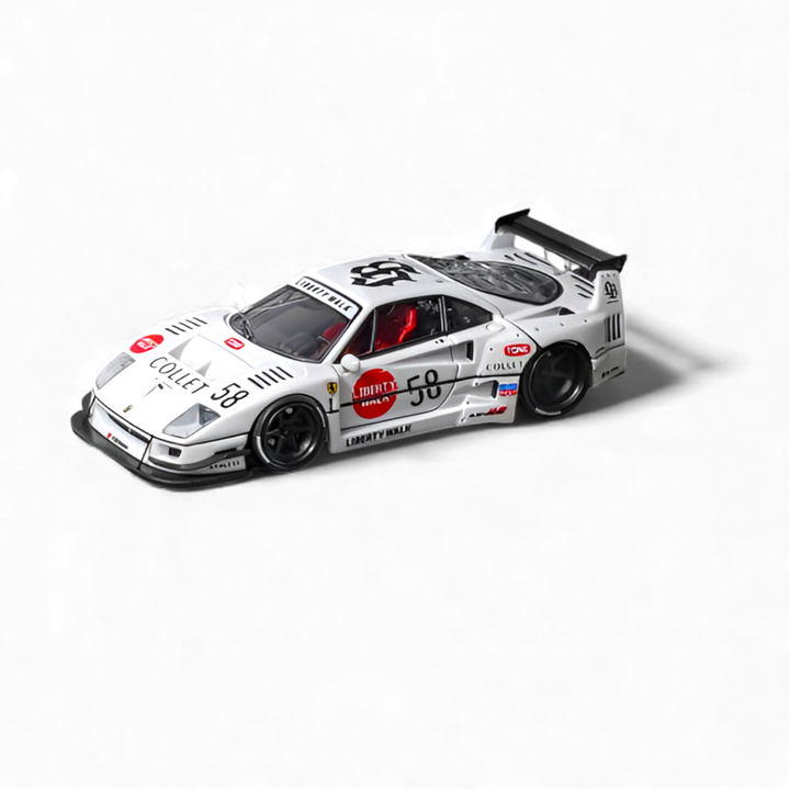 Front three-quarter view of Ferrari F40 LBWK White #58 collector model