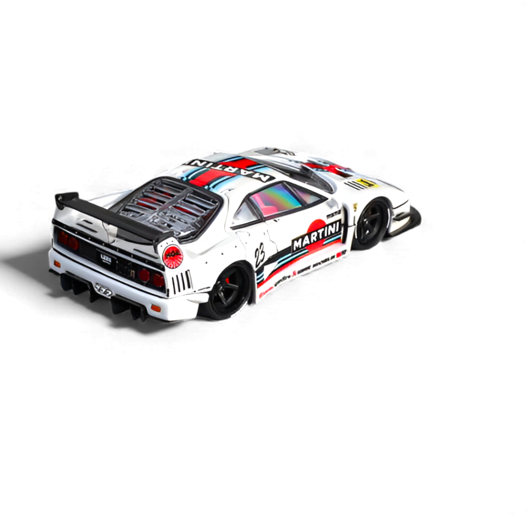 Rear view with opening engine cover on Ferrari F40 LB-Works model