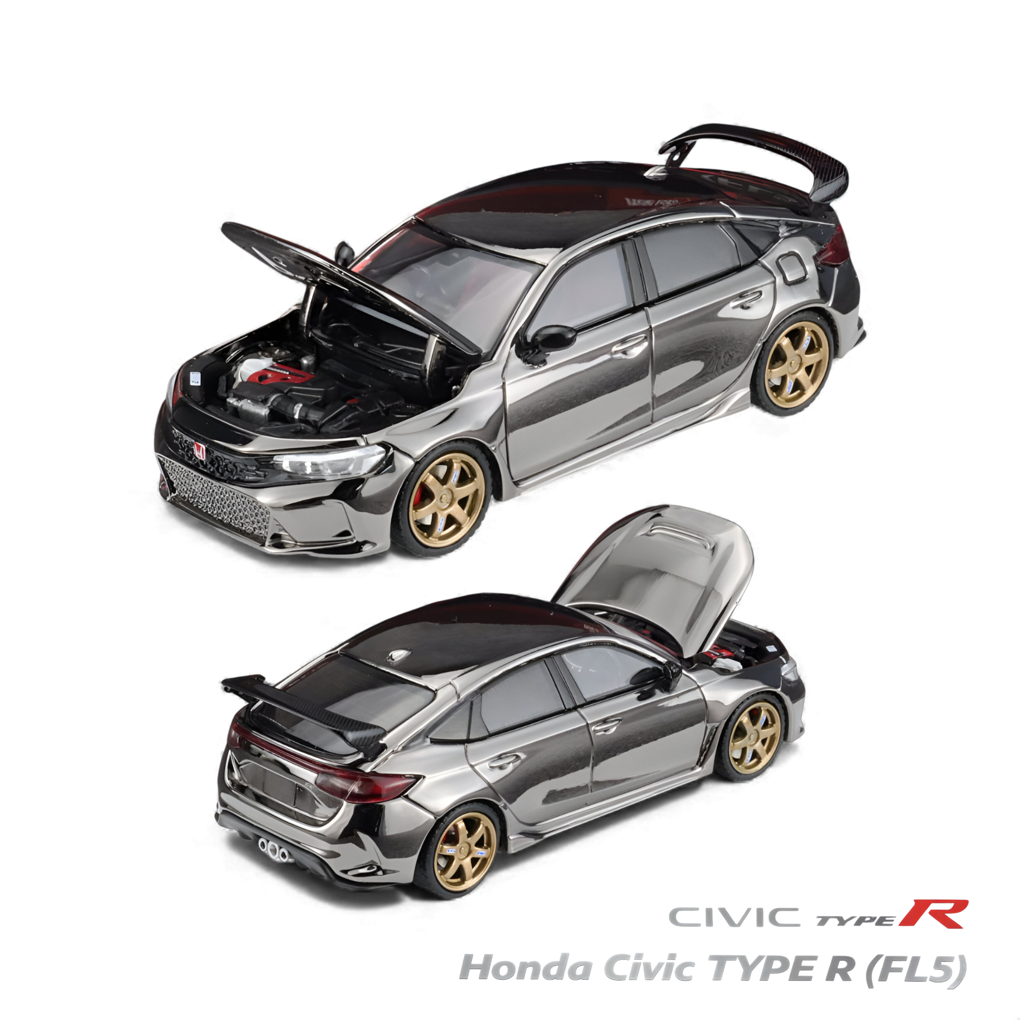 Honda Civic Type R FL5 Chrome Gun Black 1:64 by MH 