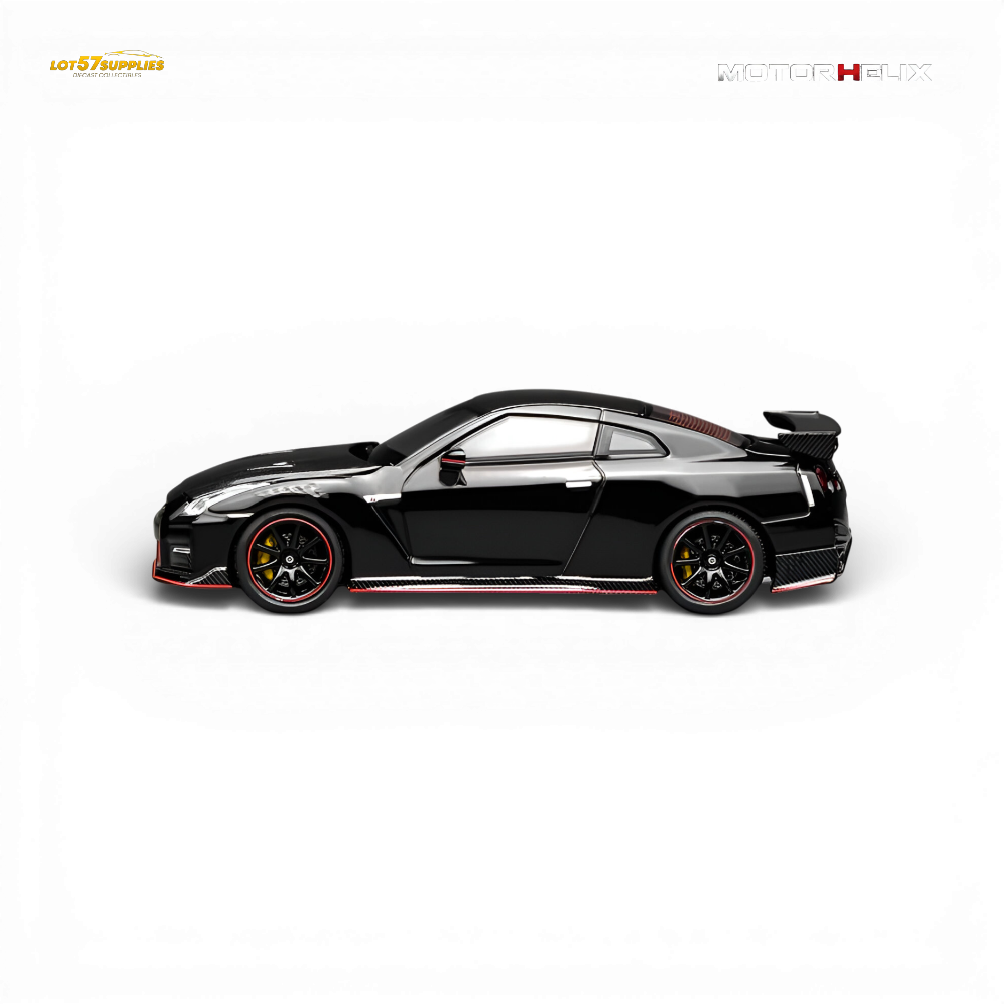 Another side profile of the MotorHelix Nissan GT-R NISMO (R35) Special Edition 2022 displaying the sleek body lines, forged wheels, and signature NISMO performance design.