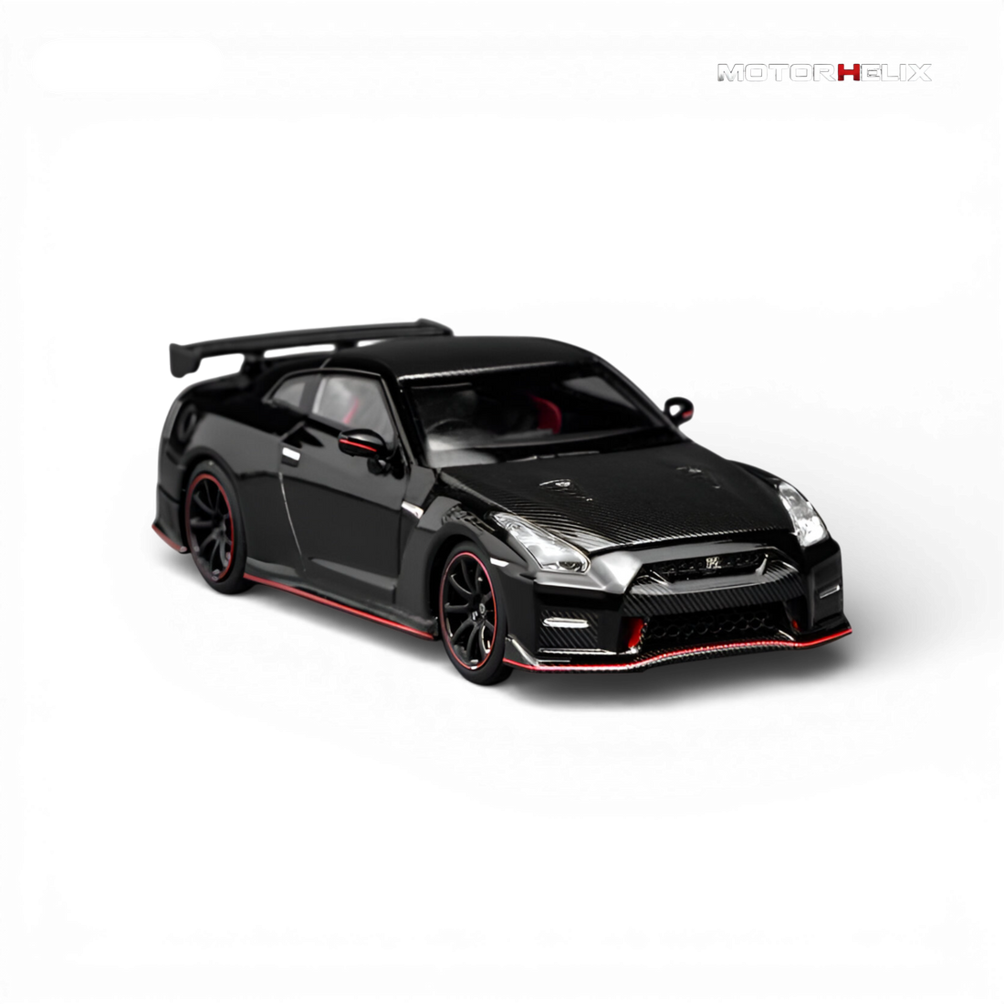 Close-up front view of the MotorHelix Nissan GT-R NISMO (R35) Special Edition 2022 highlighting the sculpted grille, LED headlights, and carbon fiber accents.