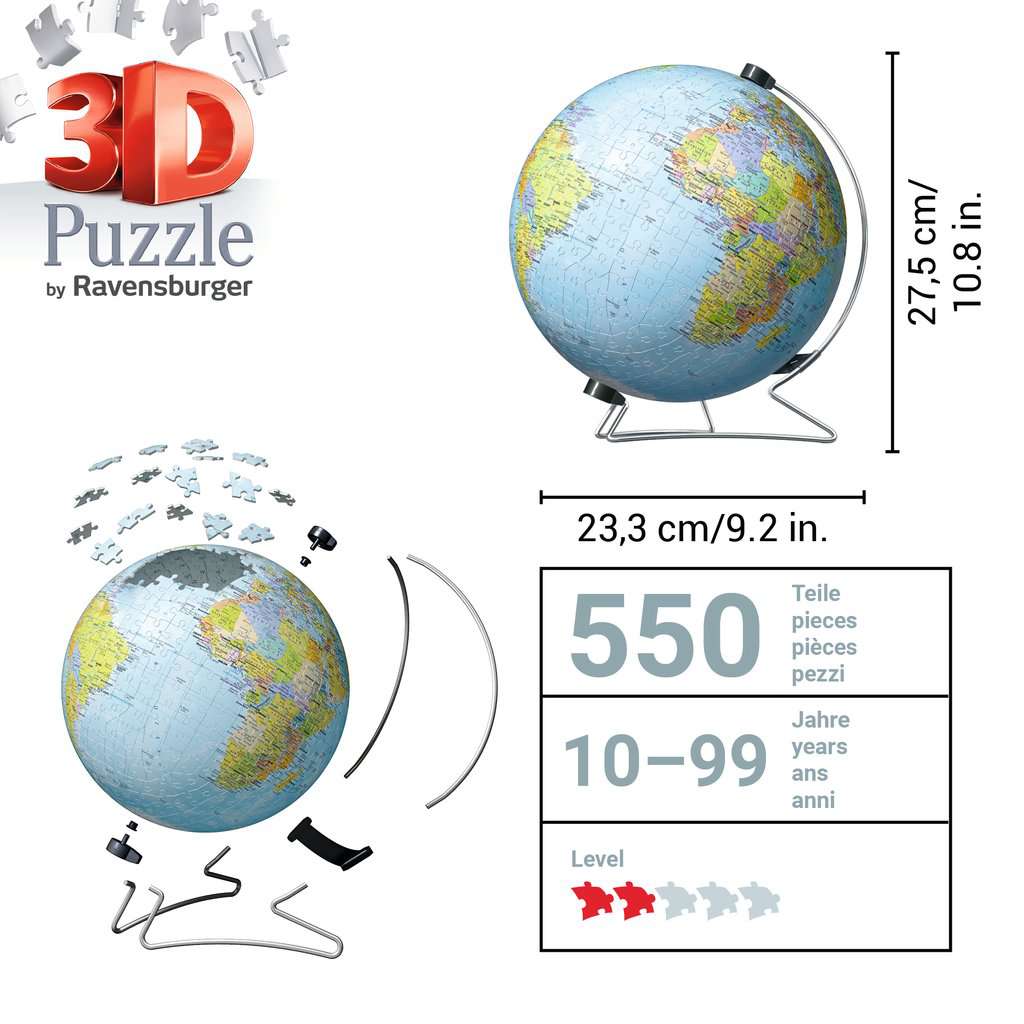 World Globe with Stand 550 Piece 3D Jigsaw Puzzle Ravensburger 5