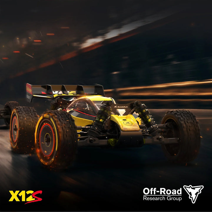 Professional hobby-grade remote control car featuring brushless motor technology and precision steering