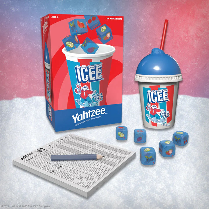 YAHTZEE ICEE game with cup-shaped dice shaker custom dice and score pad