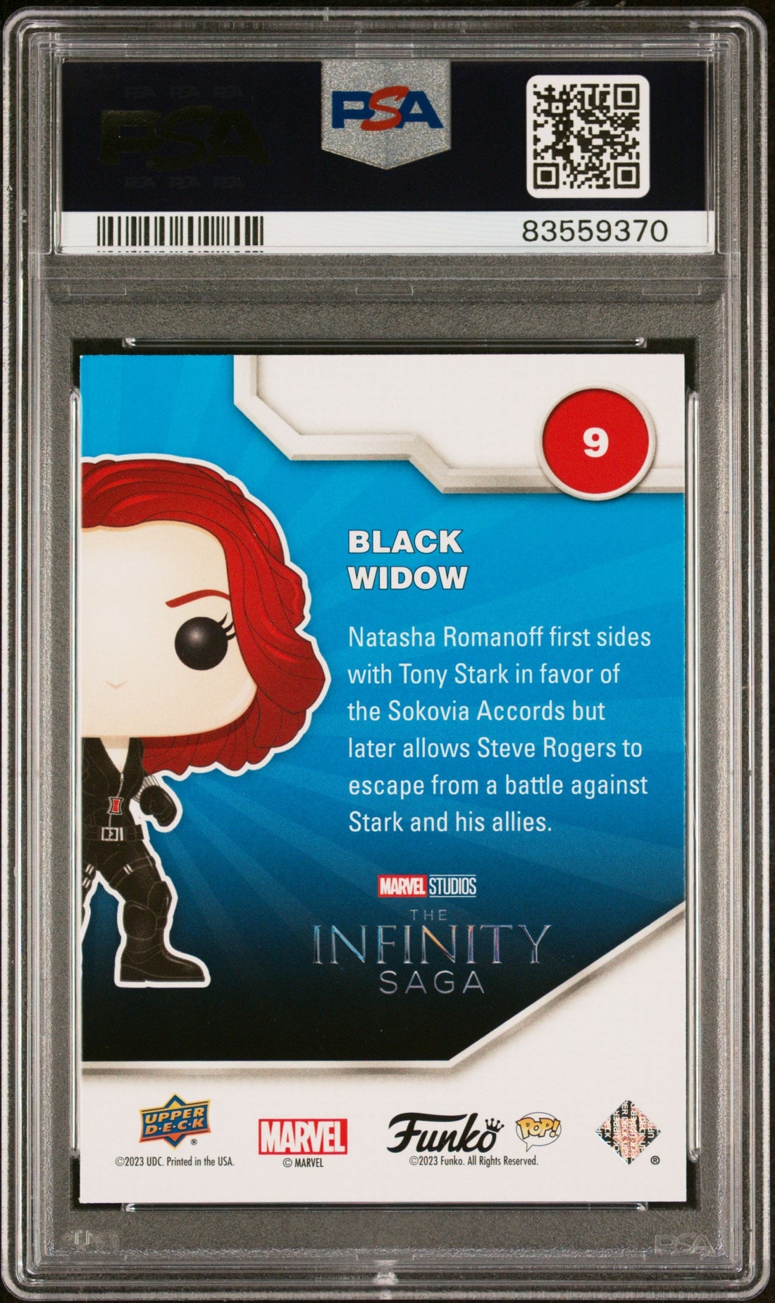 2023 UPPER DECK FUNKO POP MARVEL  BLACK WIDOW FACSIMILE SIGNATURE #9  PSA 9 2