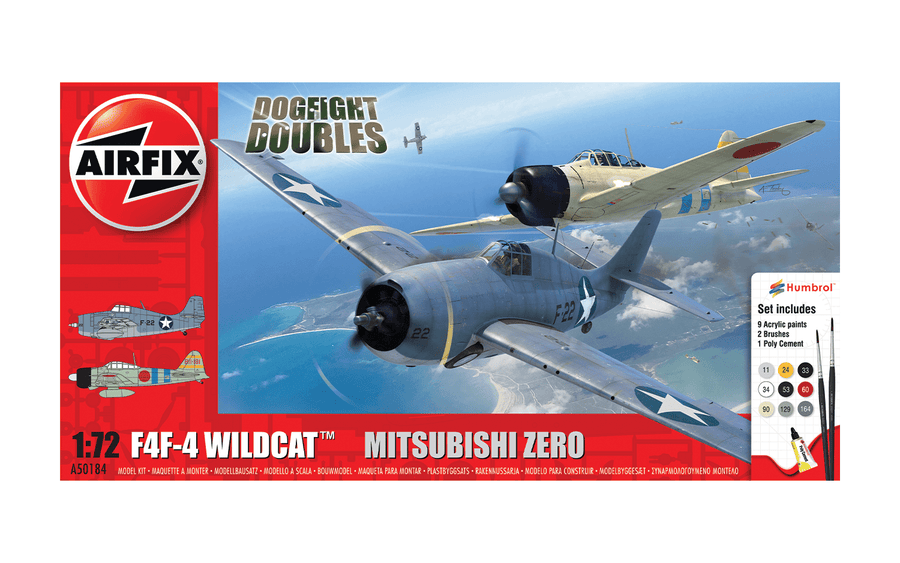 Grumman F-4F4 Wildcat & Mitsubishi Zero Dogfight Double 1:72 Plastic Model Set by Airfix | A50184