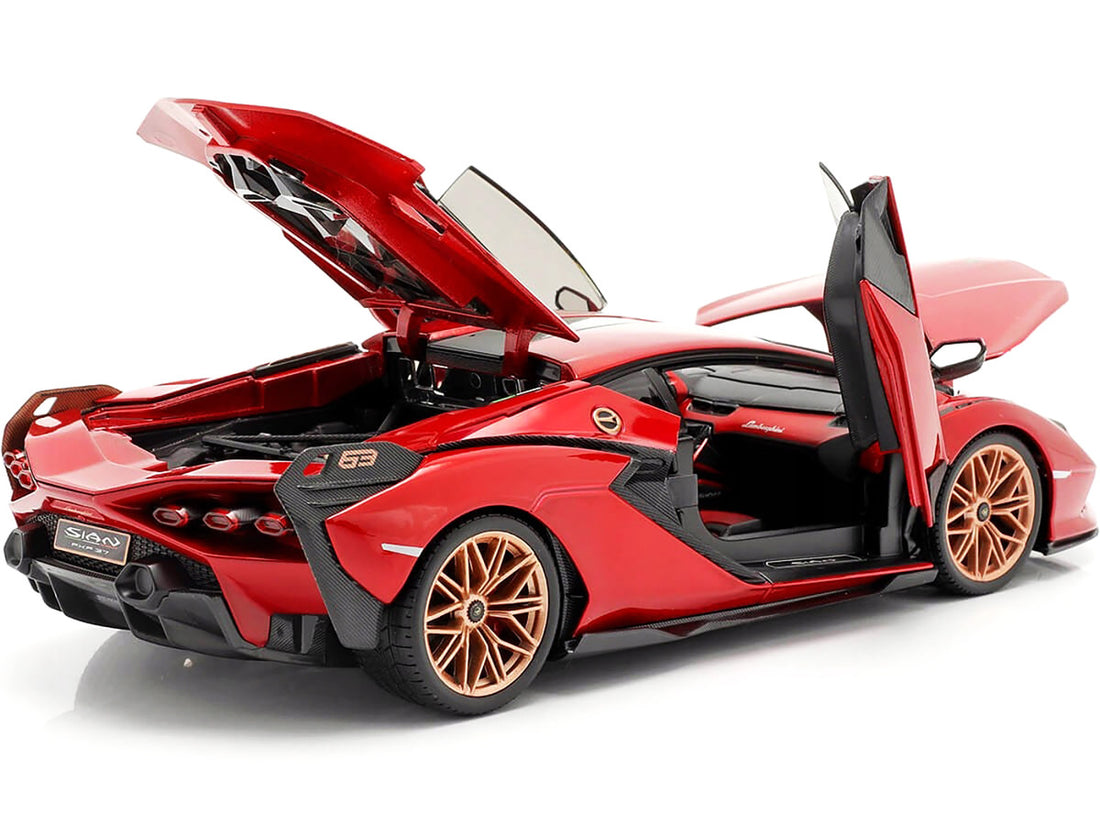 Lamborghini Sian FKP 37 Red with Copper Wheels 1/18 Diecast Model Car by Bburago-2