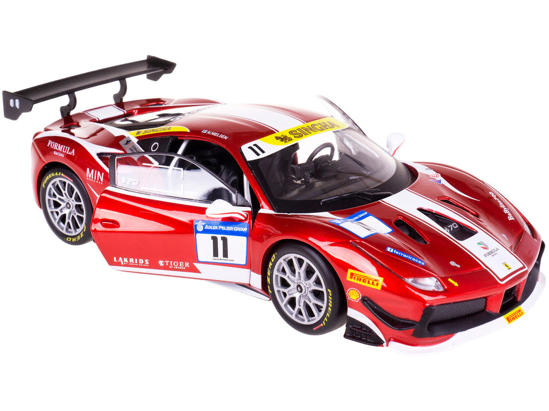 Ferrari 488 Challenge #11 Candy Red with White Stripes "Ferrari Racing" 1/24 Diecast Model Car by Bburago-2