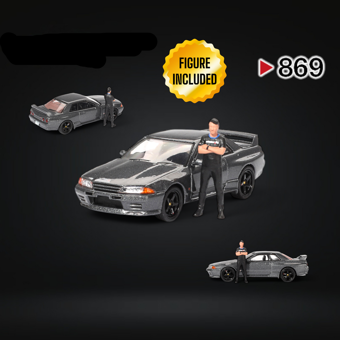 Nissan Skyline R32 Nismo Gunmetal With Matsuda Figure #869 1:64 MGT00869 by Mini-GT 