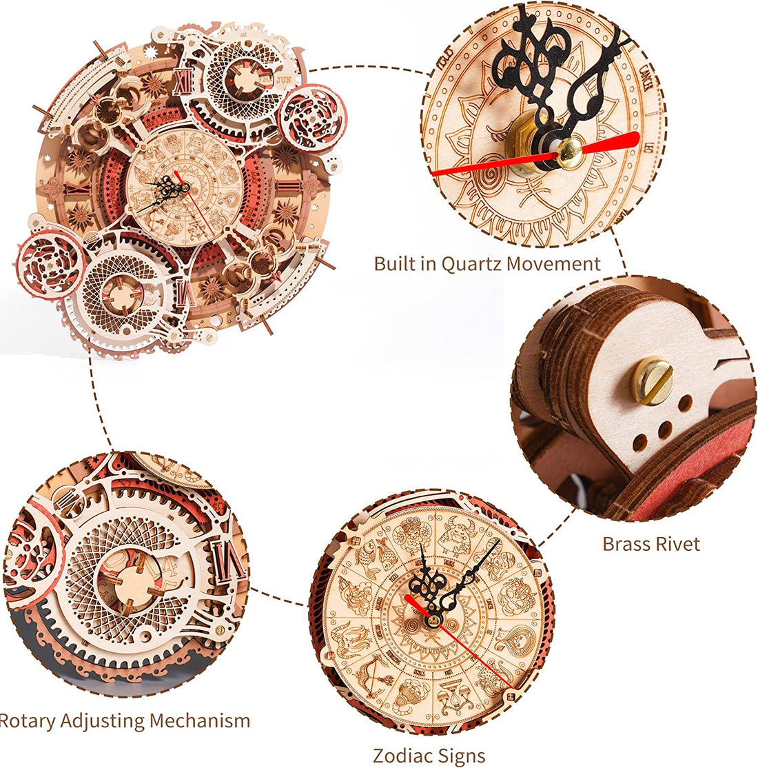 3D Wooden Art Zodiac Wall Clock Puzzle. 10