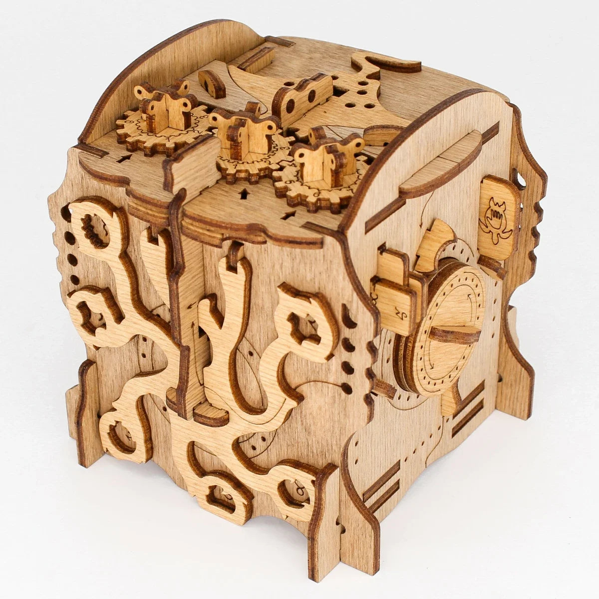Cluebox Captain Nemo wooden escape room puzzle box angled view