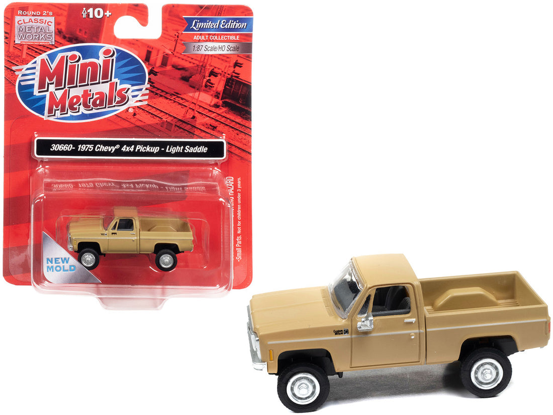 1975 Chevrolet 4x4 Pickup Truck Light Saddle Beige 1/87 (HO) Scale Model Car by Classic Metal Works-0
