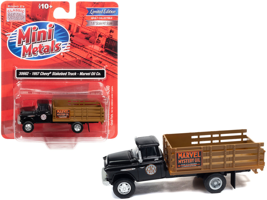 Chevrolet 1957 Stakebed Truck Matt Black "Marvel Mystery Oil Co." 1/87 (HO) Scale Model Car by Classic Metal Works