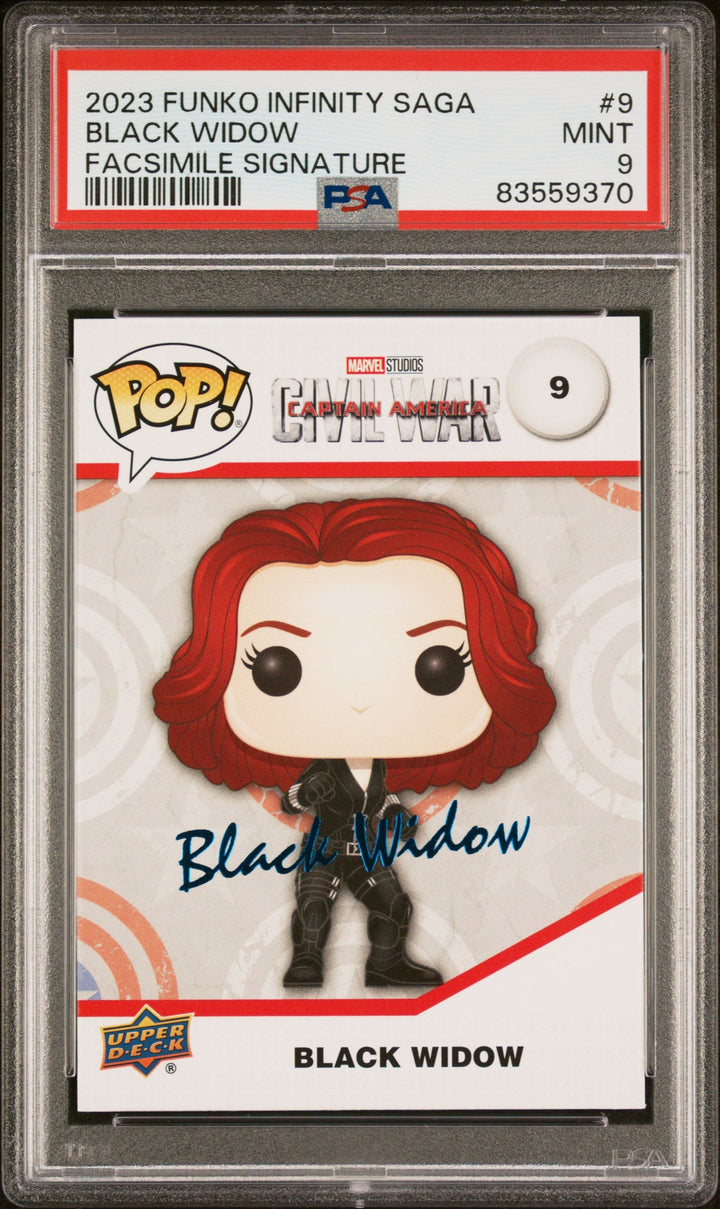 2023 UPPER DECK FUNKO POP MARVEL  BLACK WIDOW FACSIMILE SIGNATURE #9  PSA 9