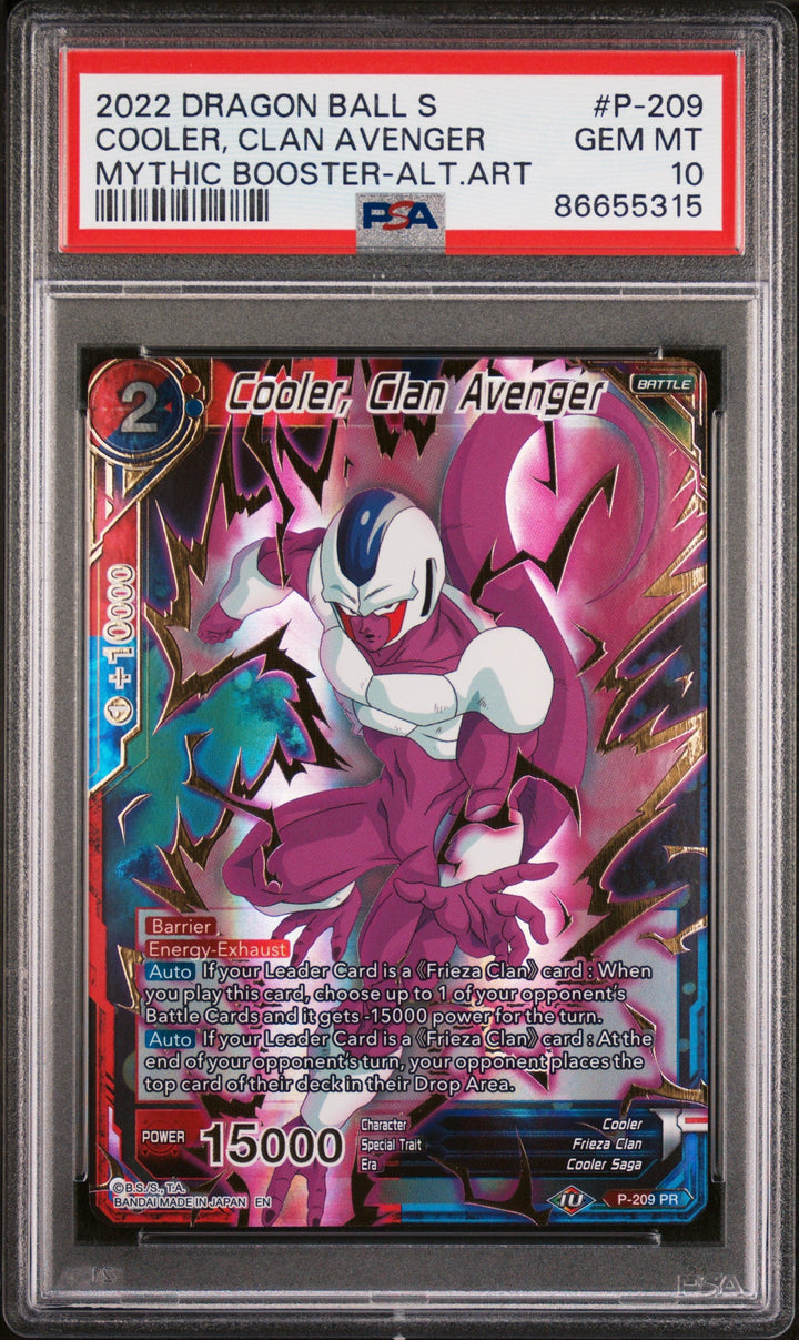 2022 DRAGON BALL SUPER MYTHIC BOOSTER COOLER, CLAN AVENGER #P-209 - PSA 10