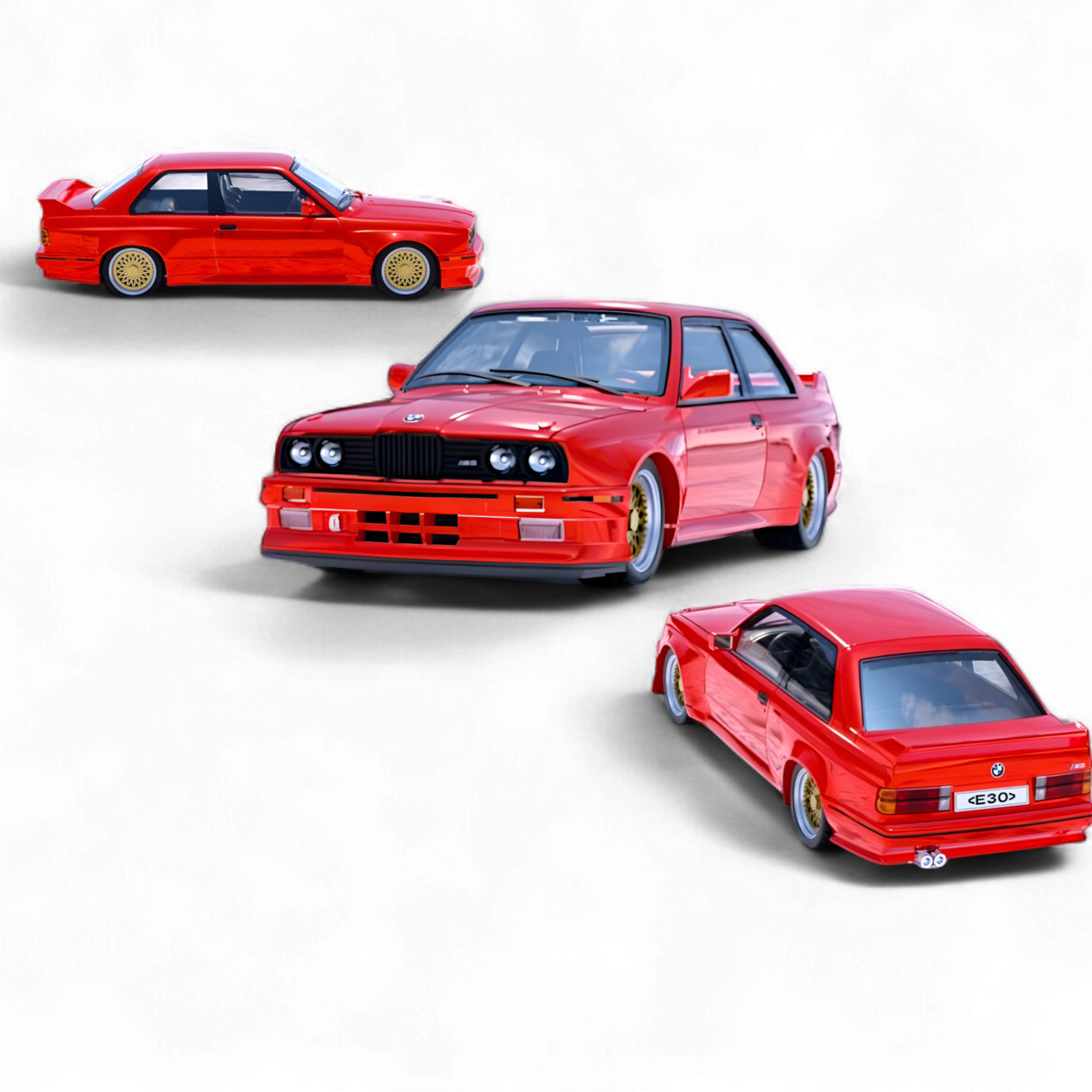 BMW M3 E30 in Red - Gold Wheels 1:64 by DCM