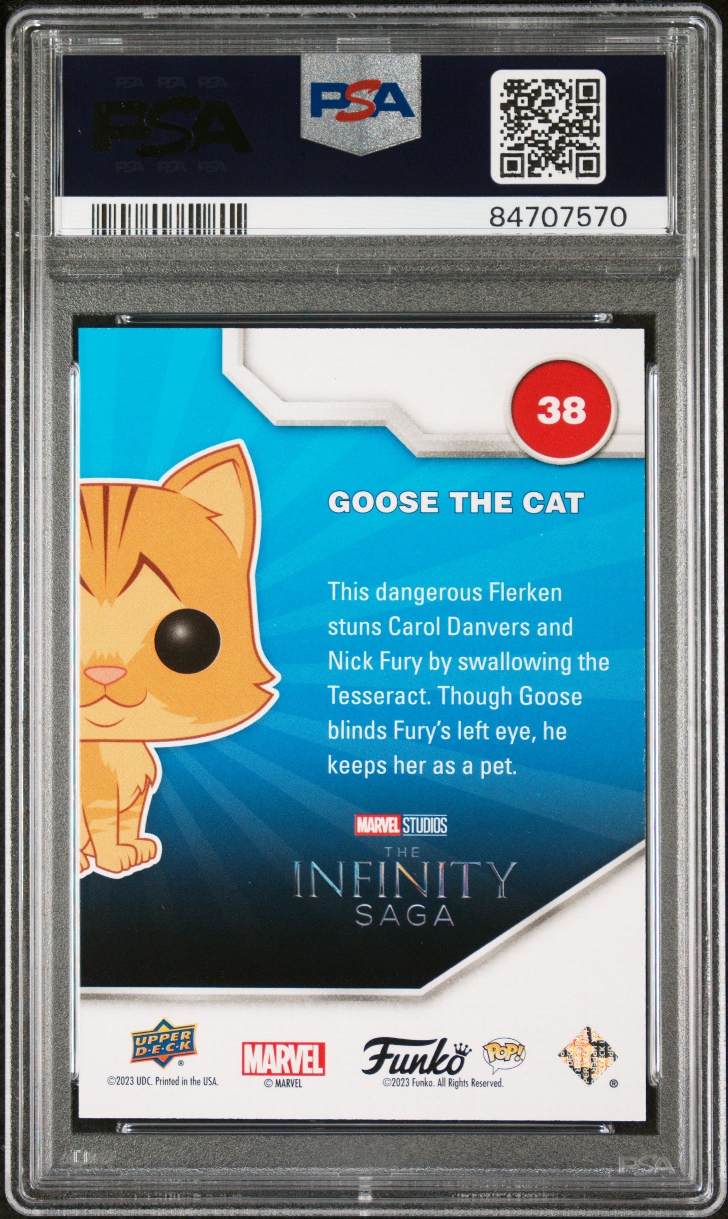 2023 UPPER DECK FUNKO POP MARVEL  GOOSE THE CAT PATINA #38  PSA 10 2